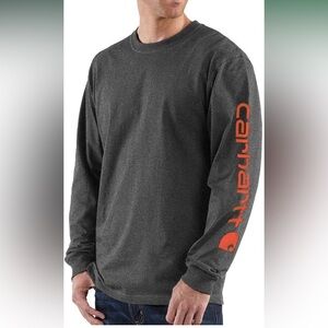 Carhartt Men's Charcoal Long Sleeve Tee with Orange Logo